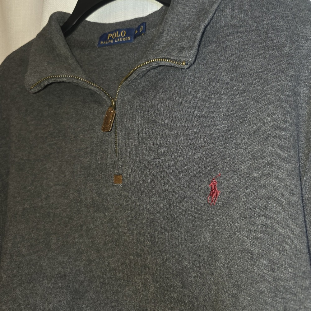 Polo Ralph Lauren Sweater Mens XL Gray 1/4 Zip Mock Neck Cotton Pullover Knit - Picture 3 of 8